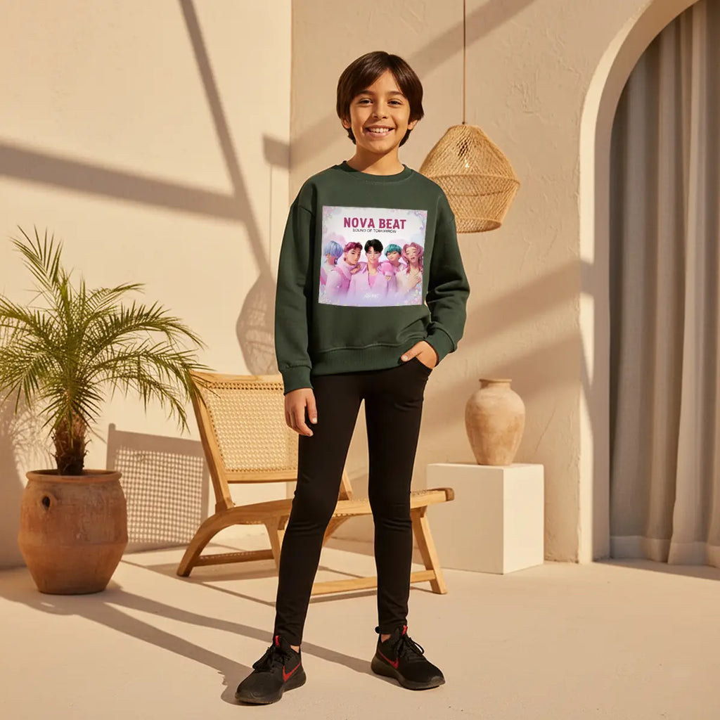 Boys Green Nova-Beat Graphics Crew Neck Sweatshirt Sweatshirts & Hoodies Green 1-2 Y