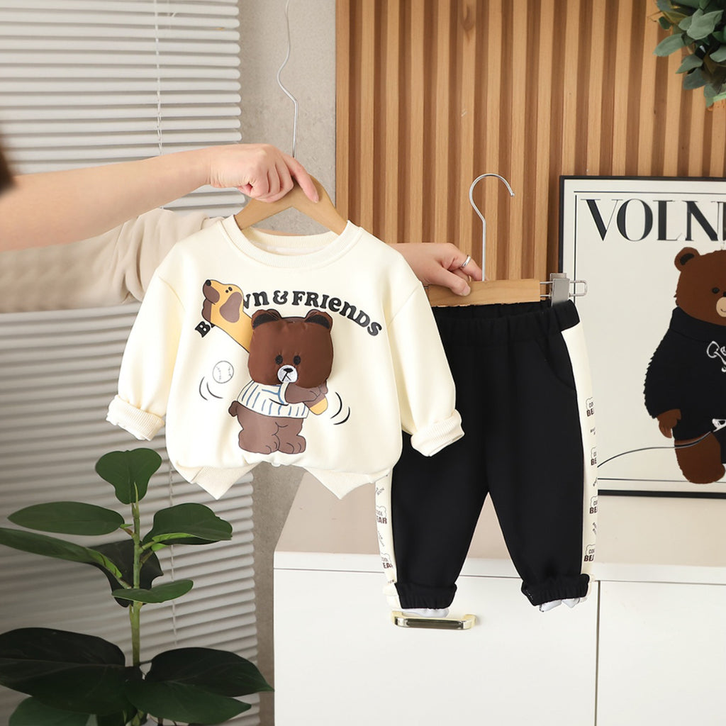 Boys Apricot Bear Printed Sweatshirt With Pants Set 2 pc. Sets Apricot 1-2 Y