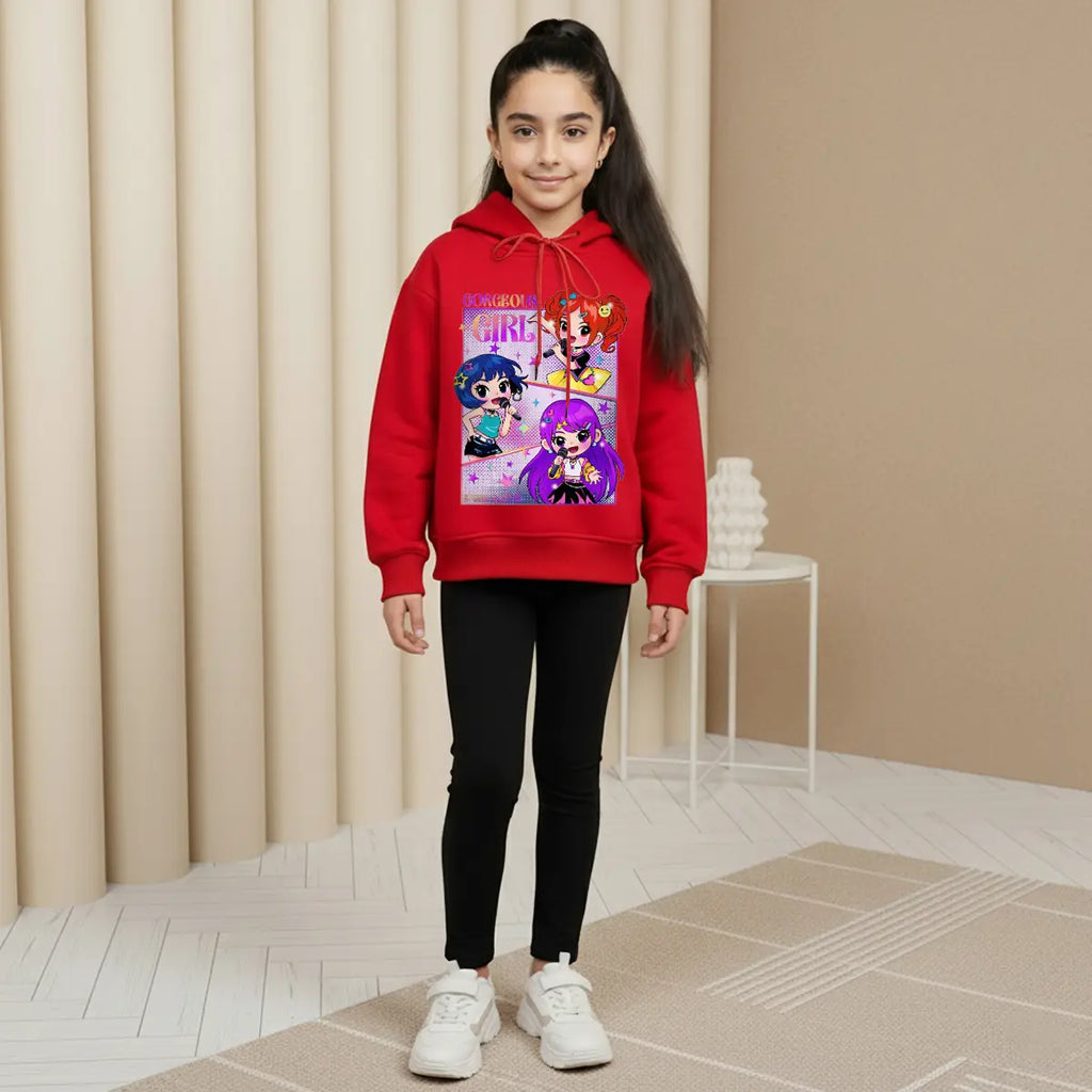 Girls Red K-Pop Gorgeous-Girl Graphics Hoodie Sweatshirts & Hoodies Red 1-2 Y