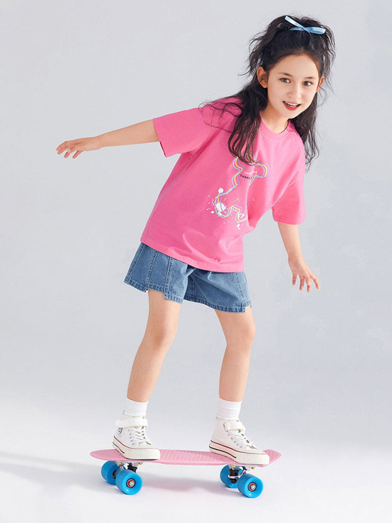 Girls Printed Oversized Casual T-shirt Tshirts Pink 6-7 Y 