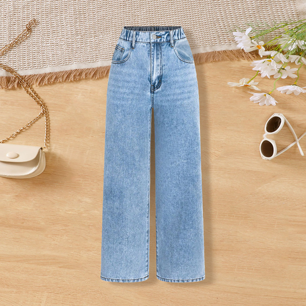Girls Light Blue Solid Denim Pants Jeans Light Blue 7-8 Y