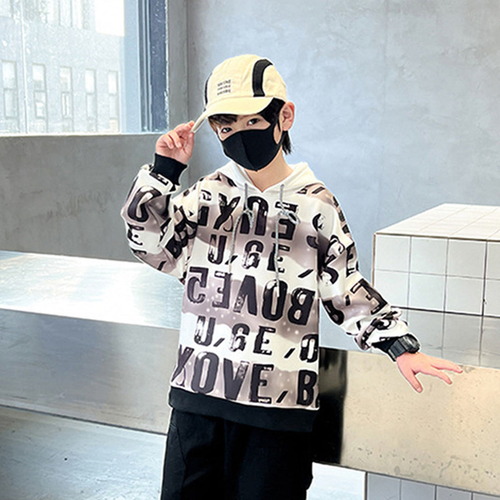 Boys Brown Alphabet Printed Hooded Neck Sweatshirt Sweatshirts & Hoodies Brown 5-6 Y