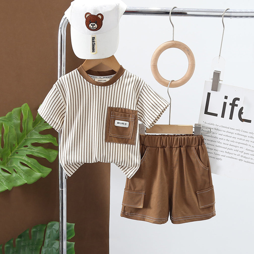 Boys Striped Short Sleeve T-Shirt With Shorts 2 pc. Sets Brown 1-2 Y 
