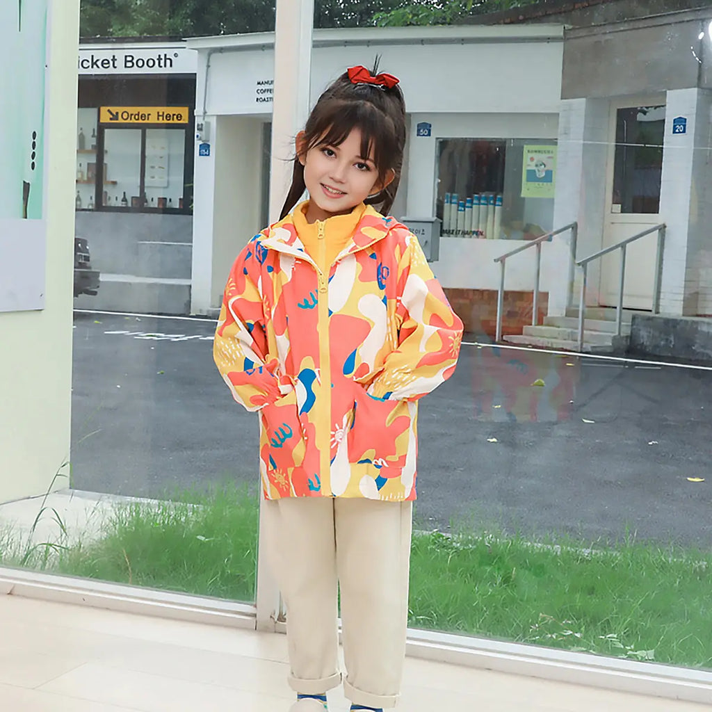 Girls Multicolor Abstract Printed Hooded Zipper Jacket With Fleece Vest Coats & Jackets Multicolor 2-3 Y
