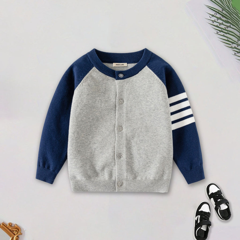Boys Grey Solid Raglan Sleeves Winter Cardigan Sweaters & Cardigans Grey 2-3 Y