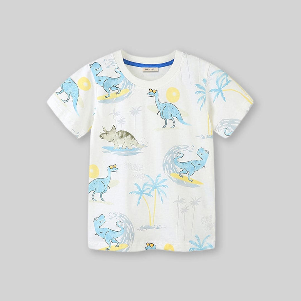 Boys Dinosaur Print Short Sleeves T-Shirt Tshirts White 1-2 Y 