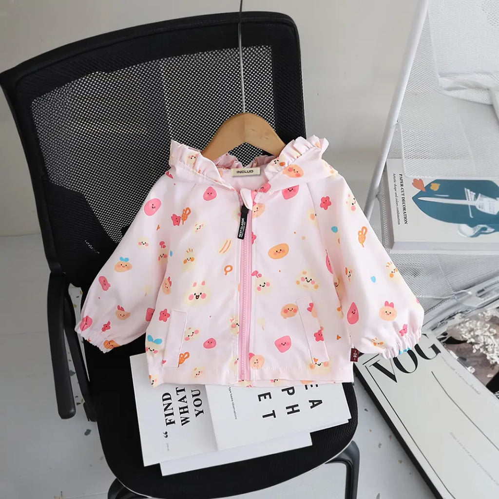 Girls Light Pink Abstract Printed Hooded Zipper Jacket Coats & Jackets Light Pink 1-2 Y