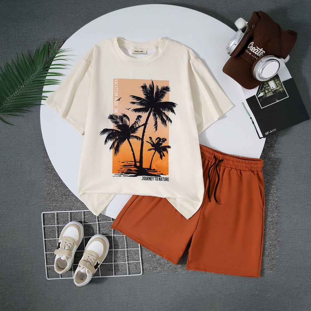 Boys Off White Tropical Printed T-Shirt With Shorts Set 2 pc. Sets Off White 12-13 Y