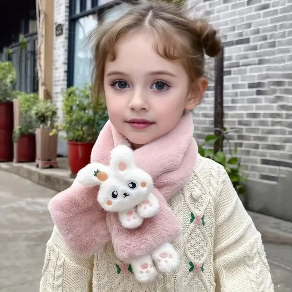 Trending Girls Bunny Design Warm Scarf by Includ Trending Accessories Pink Onesize