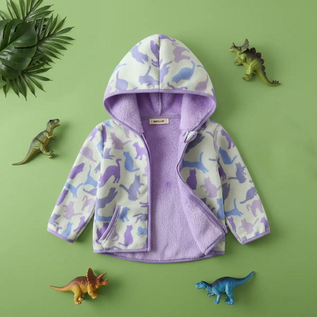 Boys Multicolor Cat Printed Fleece Hooded Zipper Jacket Coats & Jackets Multicolor 1-2 Y