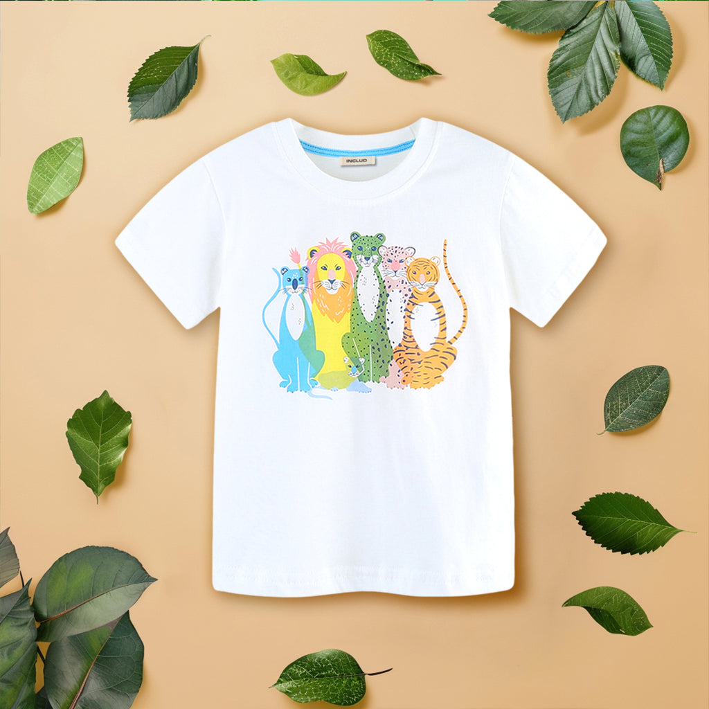 Boys Animal Print Short Sleeve T-Shirt Tshirts White 1-2 Y 