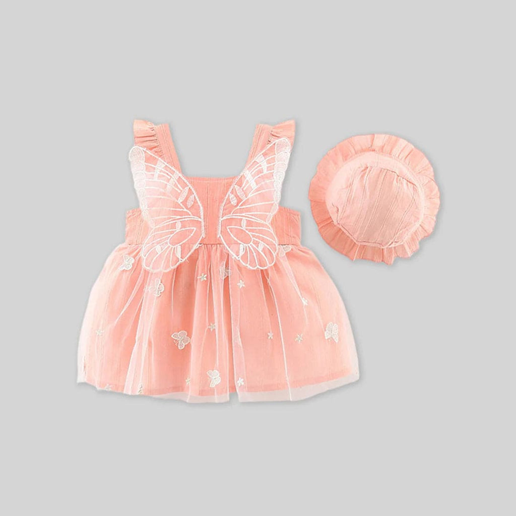 Girls Butterfly Applique Party Dress with Hat Party Dresses Pink 1-2 Y 