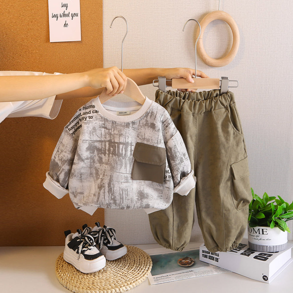 Boys Grey Abstract Printed Sweatshirt With Joggers Set 2 pc. Sets Grey 1-2 Y