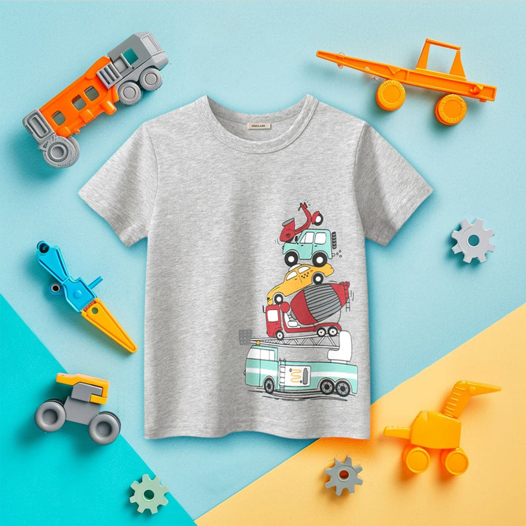 Boys Graphic Print Short Sleeves T-Shirt Tshirts Grey 1-2 Y 