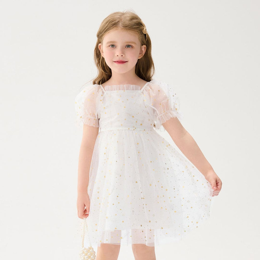 Girls Star Foil Printed Fit & Flare Dress Casual Dresses White 1-2 Y 