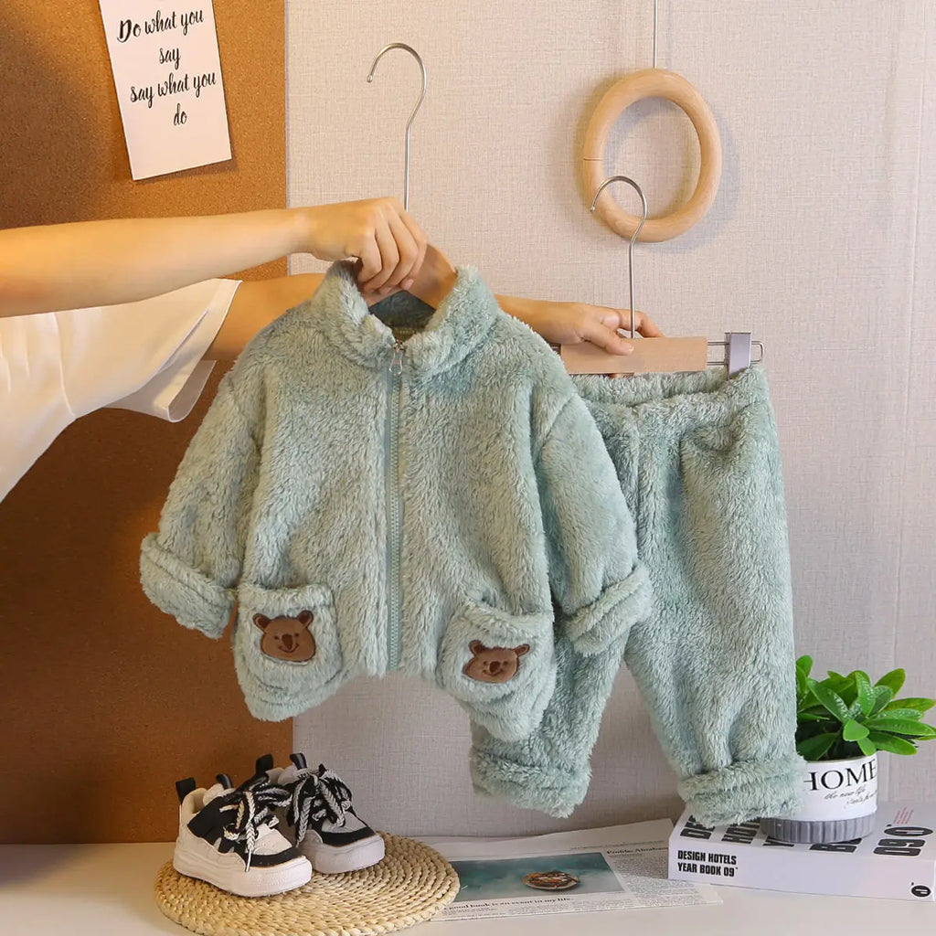 Boys Sea Green Fleece Zip-up Jacket With Jogger Co-ord Sets Sets Sea Green 1-2 Y