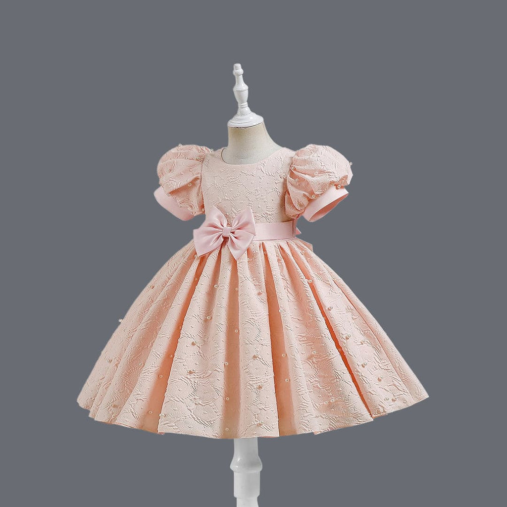 Girls Puff Sleeve Fit & Flare Party Dress Party Dresses Peach 1-2 Y 