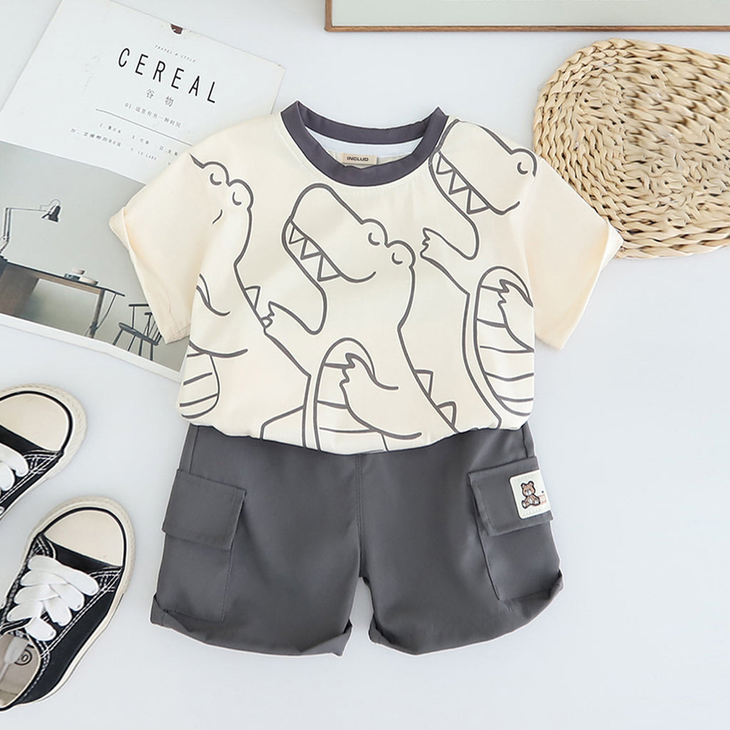 Boys Apricot Crocodile Printed T-Shirt With Shorts Set 2 pc. Sets Apricot 1-2 Y