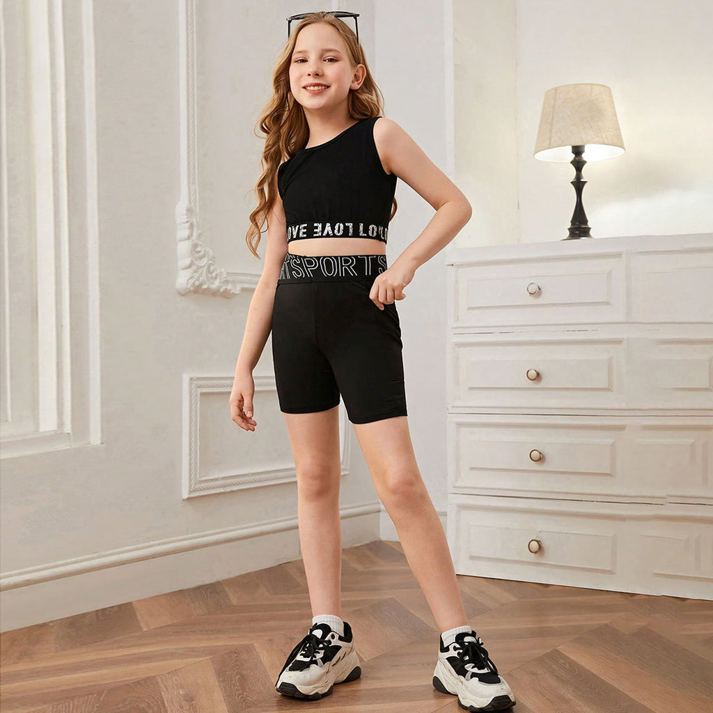 Girls Black Criss-Cross Waistband Cycling Shorts Shorts Black 7-8 Y