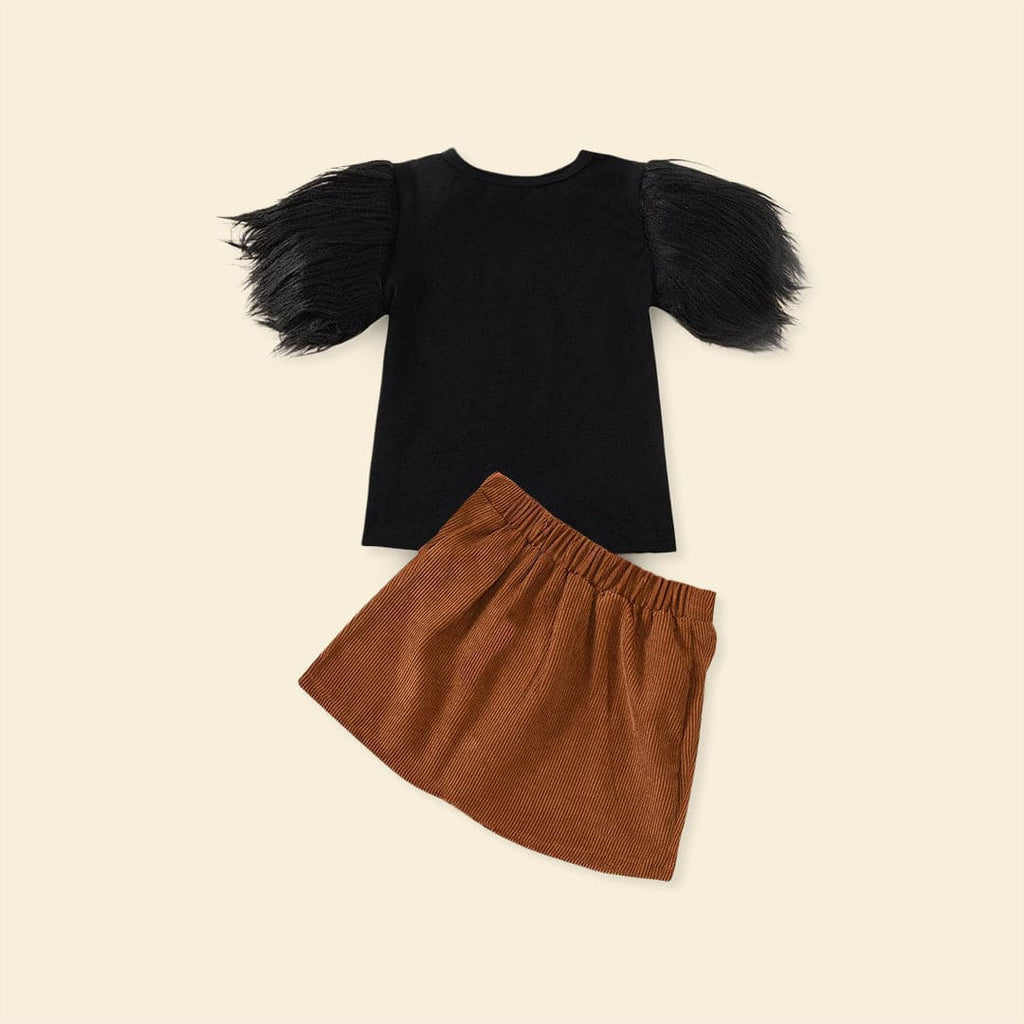Girls Short Sleeve Top With Corduroy Skirt 2 pc. Sets Black 2-3 Y 