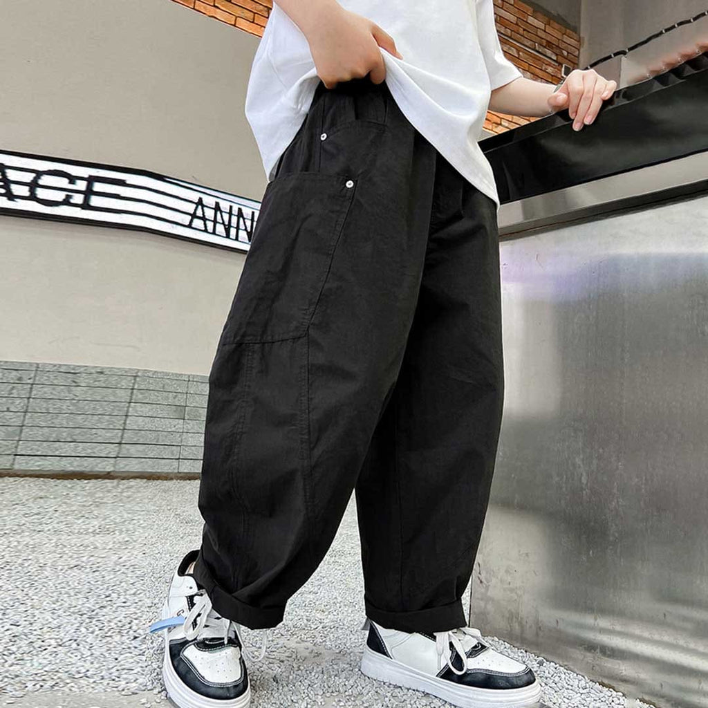 Boys Elasticated Loose Fit Trousers Pants Black 3-4 Y 
