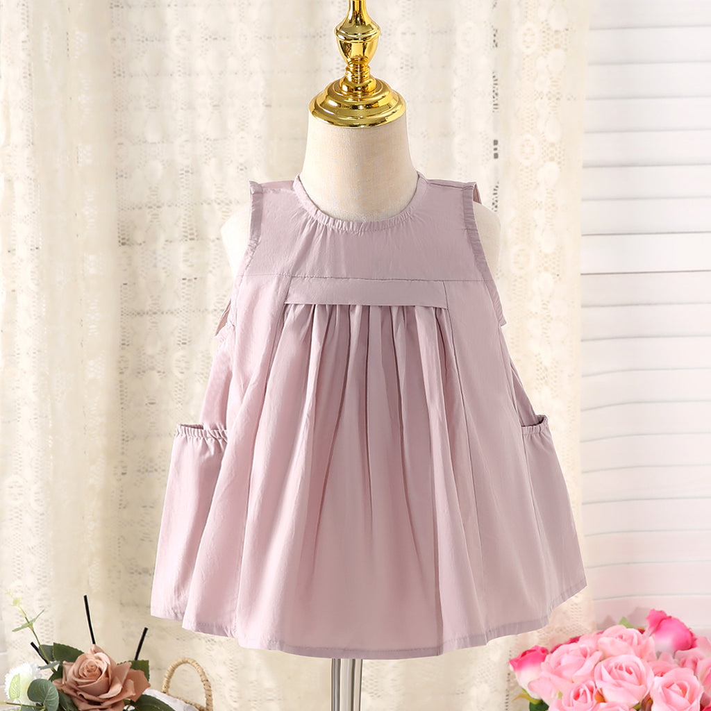 Girls Lilac Solid Summer Empire Dress Casual Dresses Lilac 1-2 Y