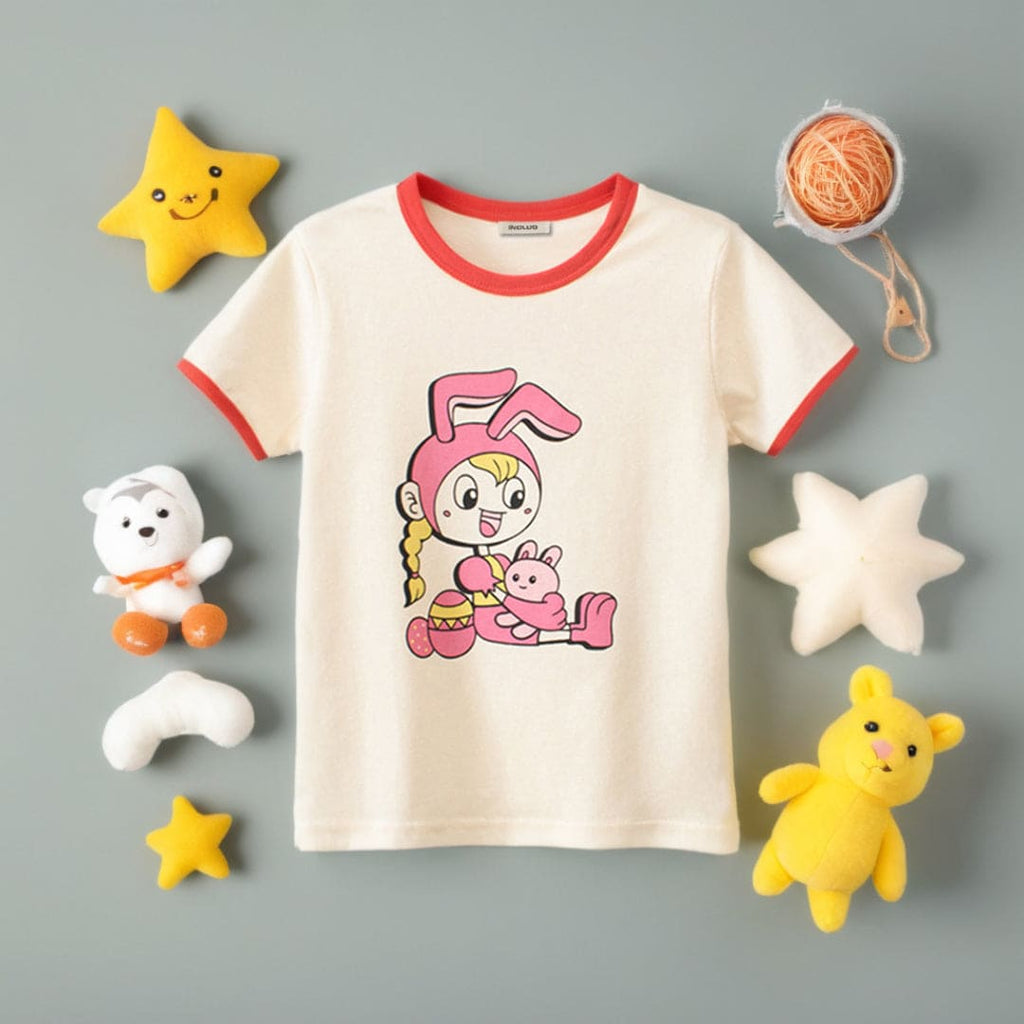 Girls Graphic Print Sort Sleeves T-shirt Tshirts Beige 1-2 Y 