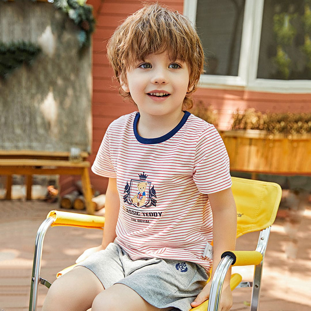Boys Striped T-shirt with Shorts Set Sets Red 1-2 Y 