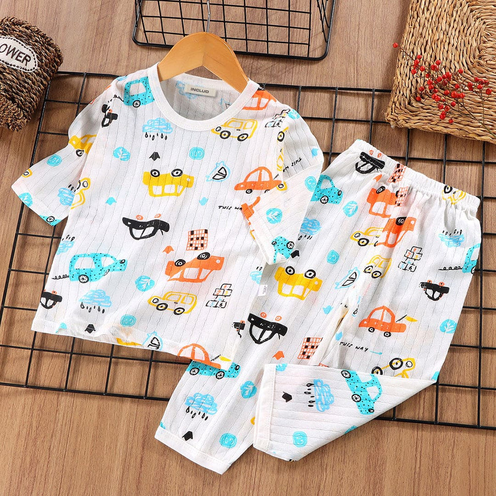 Boys Three Quarter Sleeve Printed T-Shirt With Pajamas Set 2 pc. Sets White 1-2 Y 
