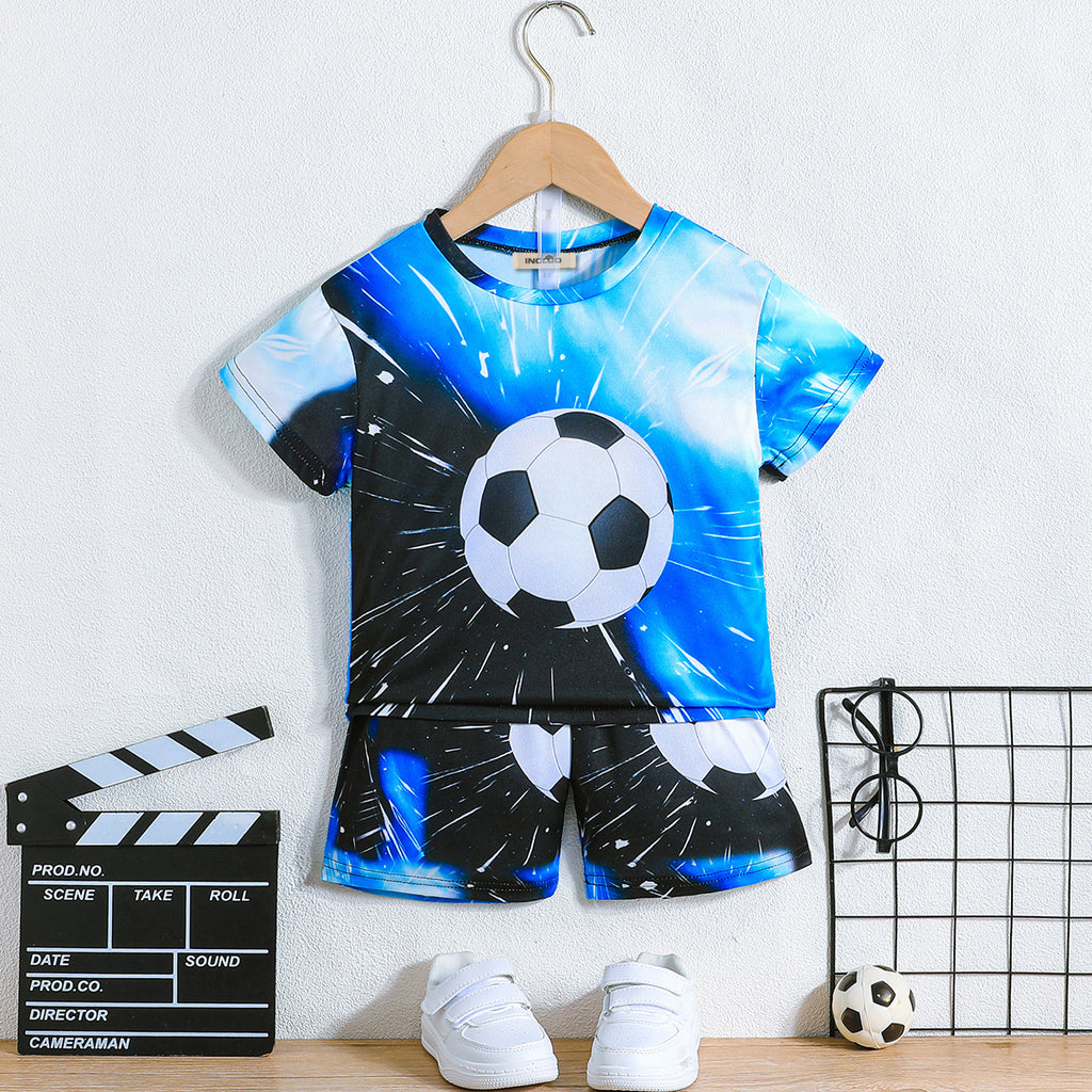 Boys Blue Football Printed Short Sleeve T-Shirt With Shorts Set 2 pc. Sets Blue 3-4 Y