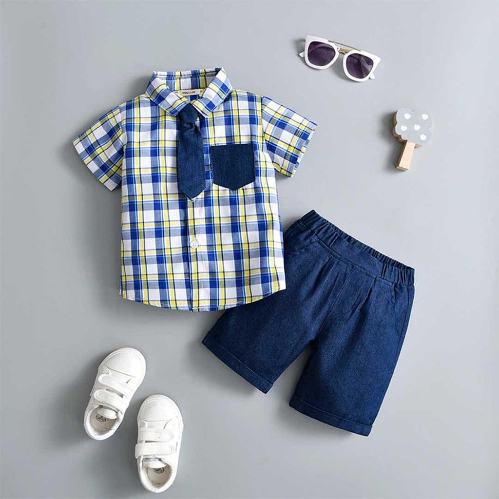 Boys Short Sleeve Plaid Shirt With Shorts Set 2 pc. Sets Yellow 1-2 Y 