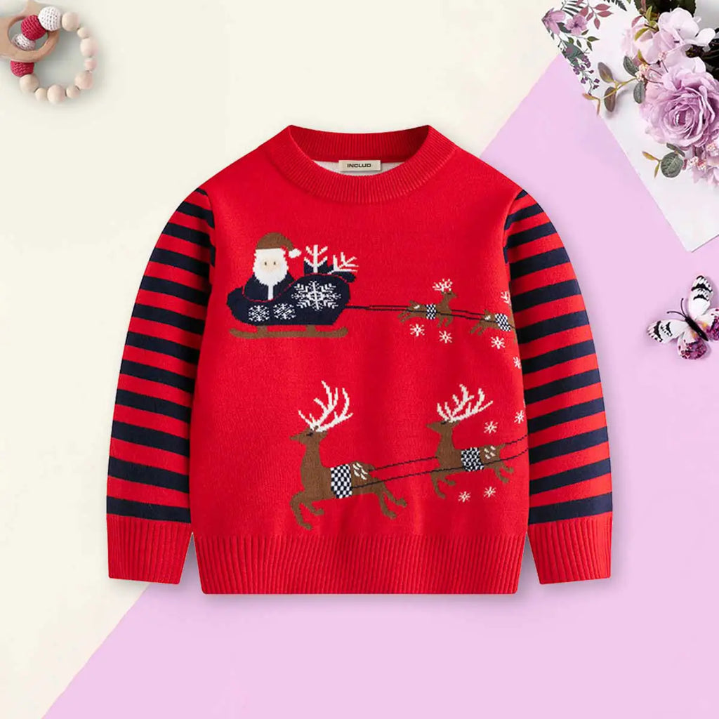 Boys Red Sweater With Self-Design Christmas Theme Patterns Sweaters & Cardigans Red 2-3 Y