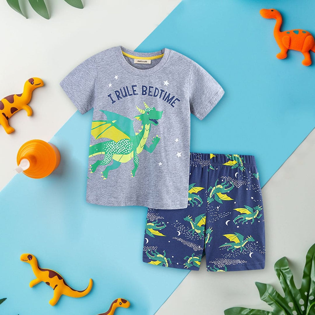 Boys Graphic Print T-Shirt With Printed Shorts 2 pc. Sets Grey 1-2 Y 