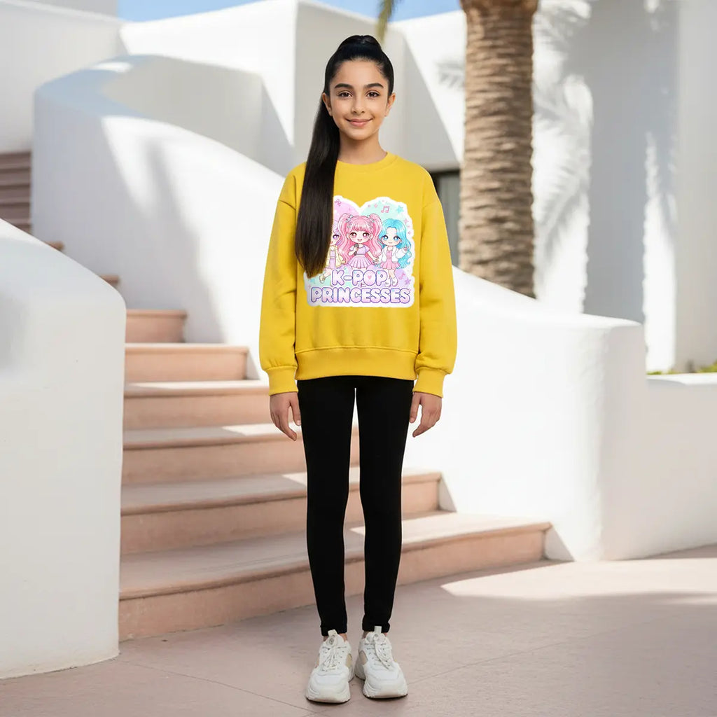 Girls Yellow K-Pop Princesses Graphics Sweatshirt Sweatshirts & Hoodies Yellow 1-2 Y