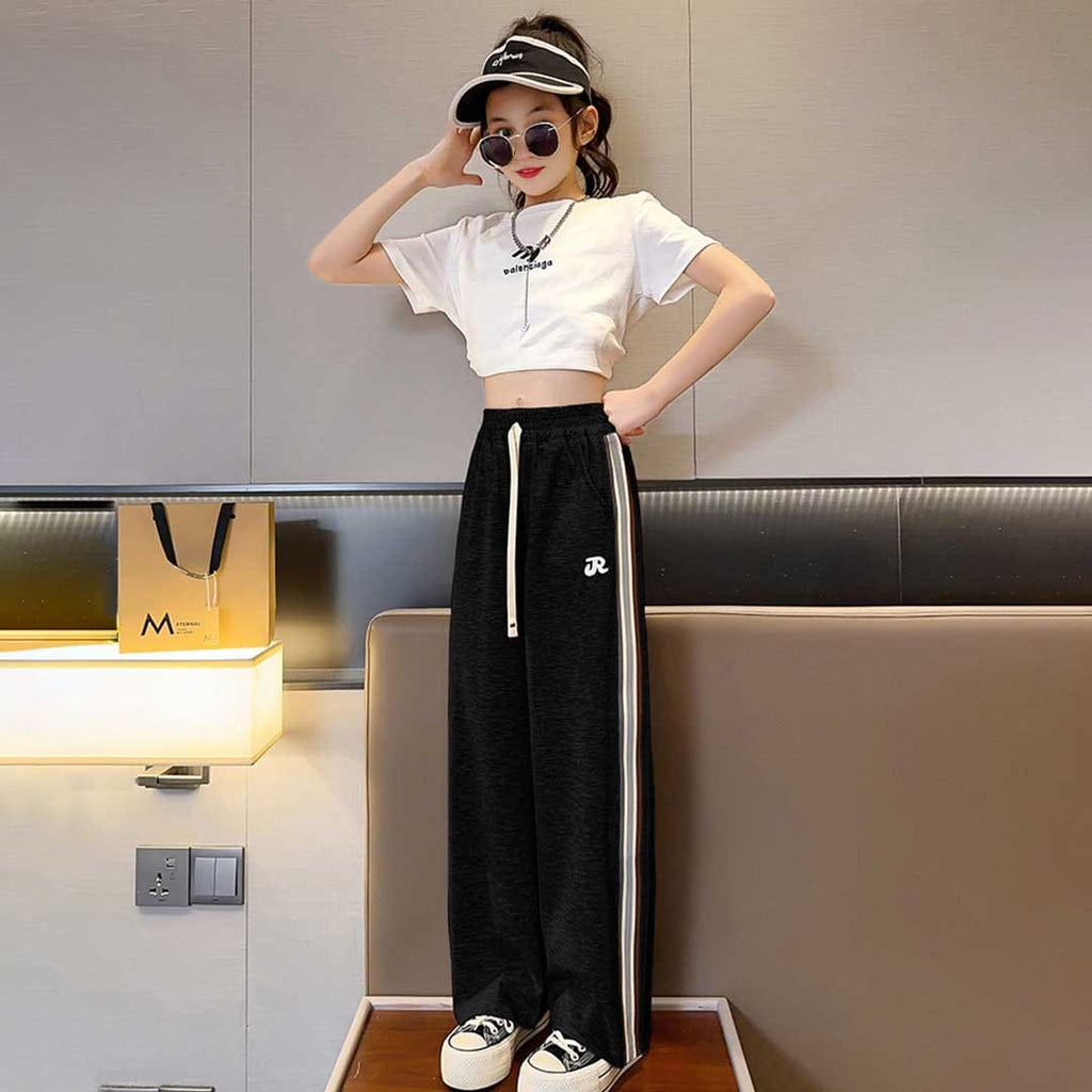 Girls Elasticated Regular Straight Fit Trouser Joggers Black 6-7 Y 