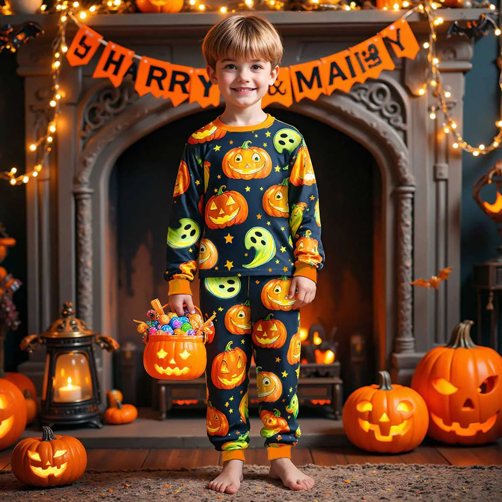 Boys Black Halloween Pumpkin Printed T-Shirt With Jogger Co-ord Sets 2 pc. Sets Black 3-4 Y