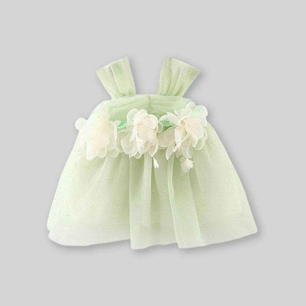 Girls Floral Applique Sleeveless Dress Casual Dresses Light Green 1-2 Y 