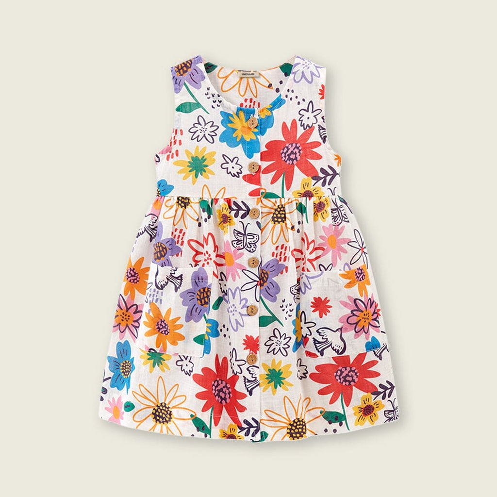 Girls Floral Print Sleeveless Fit & Flare Dress Casual Dresses Multicolor 1-2 Y 