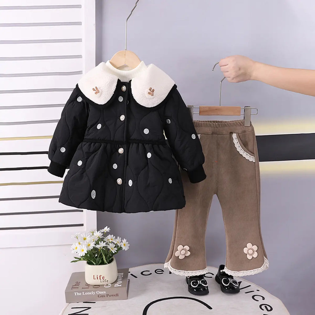 Girls Black Long Sleeves Jacket With Regular T-Shirt And Pant Sets 3 pc. Sets Black 1-2 Y