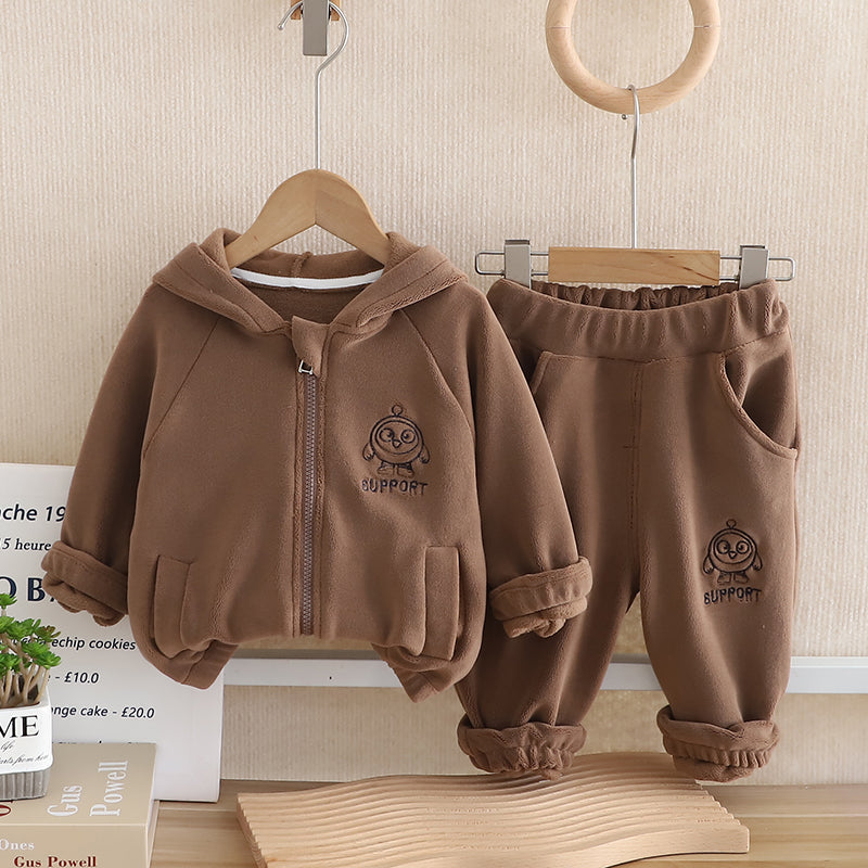 Boys Brown Hooded Zip-up Jacket With Jogger Co-ord Sets Sets Brown 1-2 Y