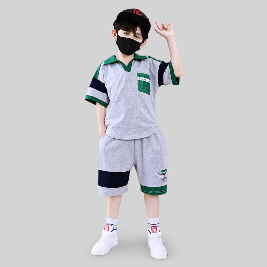 Boys Short Sleeve Polo T-Shirt With Shorts 2 pc. Sets Grey 4-5 Y 