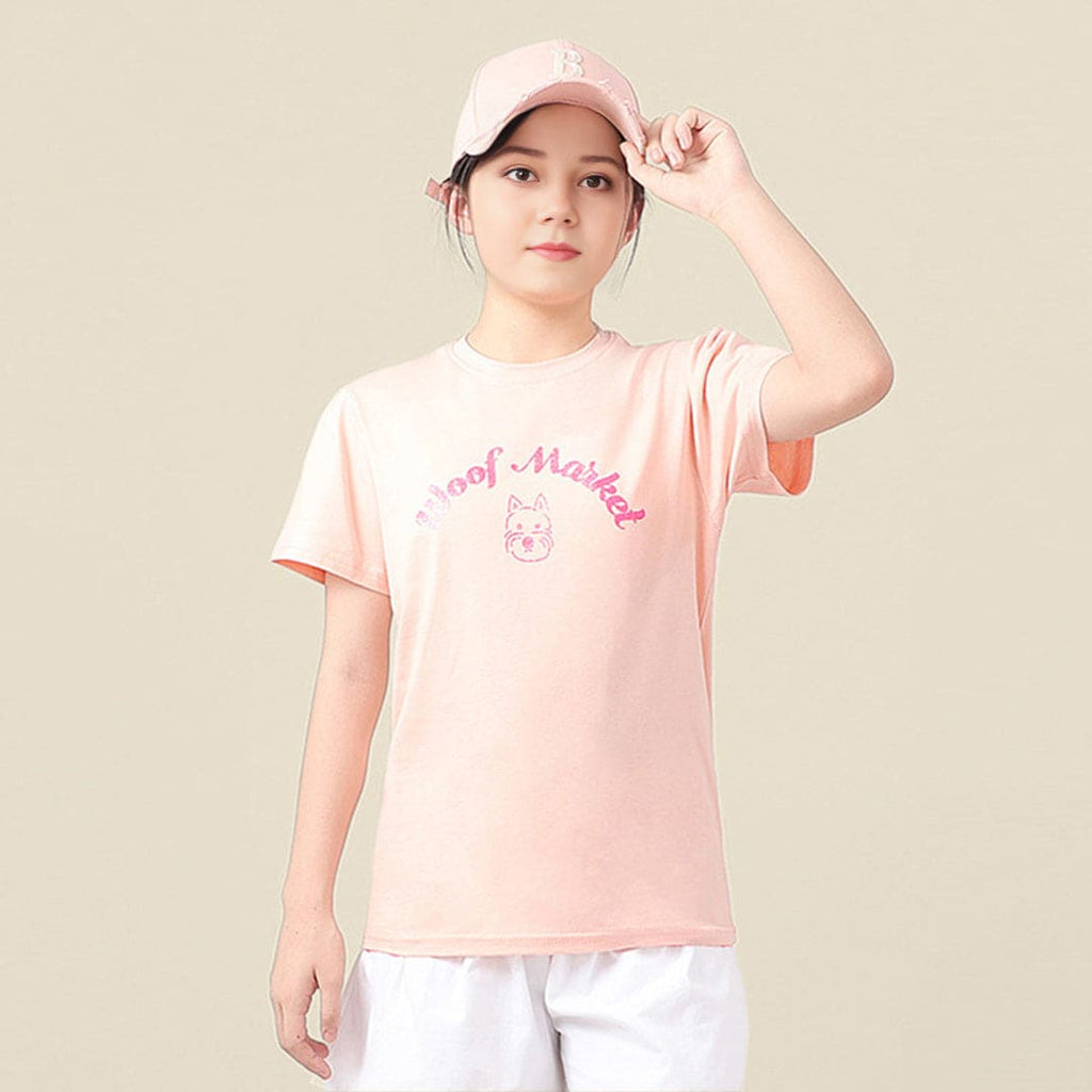 Girls Printed Short Sleeves Casual T-Shirt Tshirts Pink 6-7 Y 