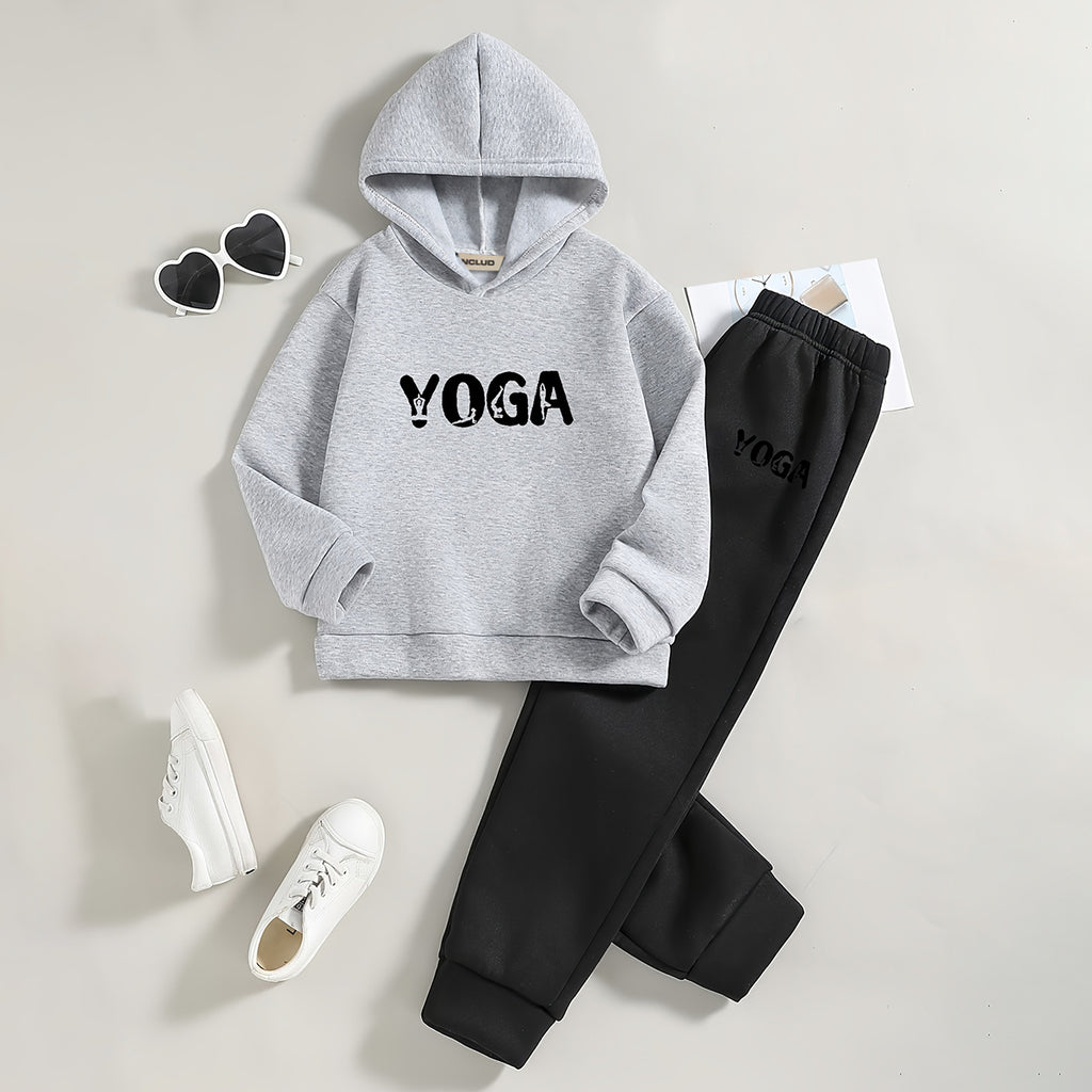 Boys Grey Yoga Printed Hooded Sweatshirt with Joggers Set Sets Grey 5-6 Y