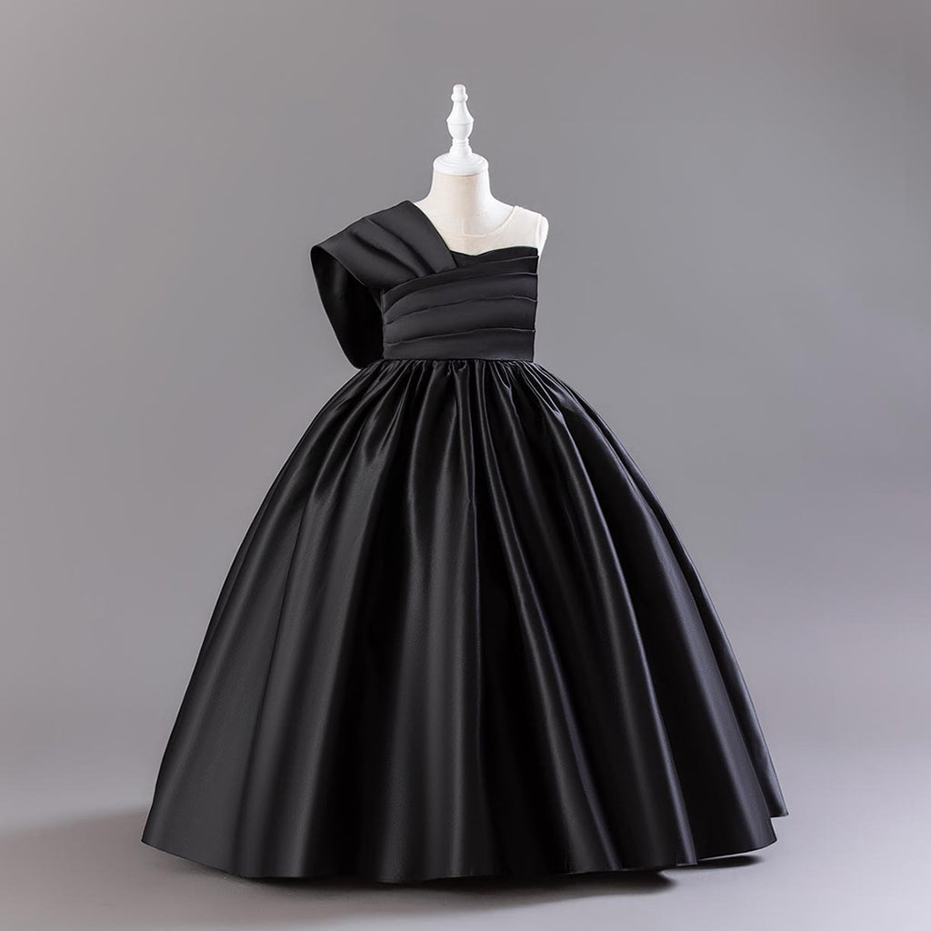Girls One Shoulder Sleeves Party Wear Gown Party Dresses Black 6-7 Y 