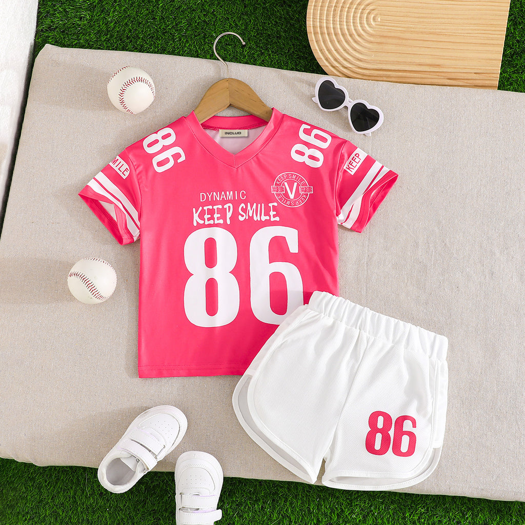 Girls Pink Short Sleeve Printed T-Shirt With Shorts Set 2 pc. Sets Pink 2-3 Y