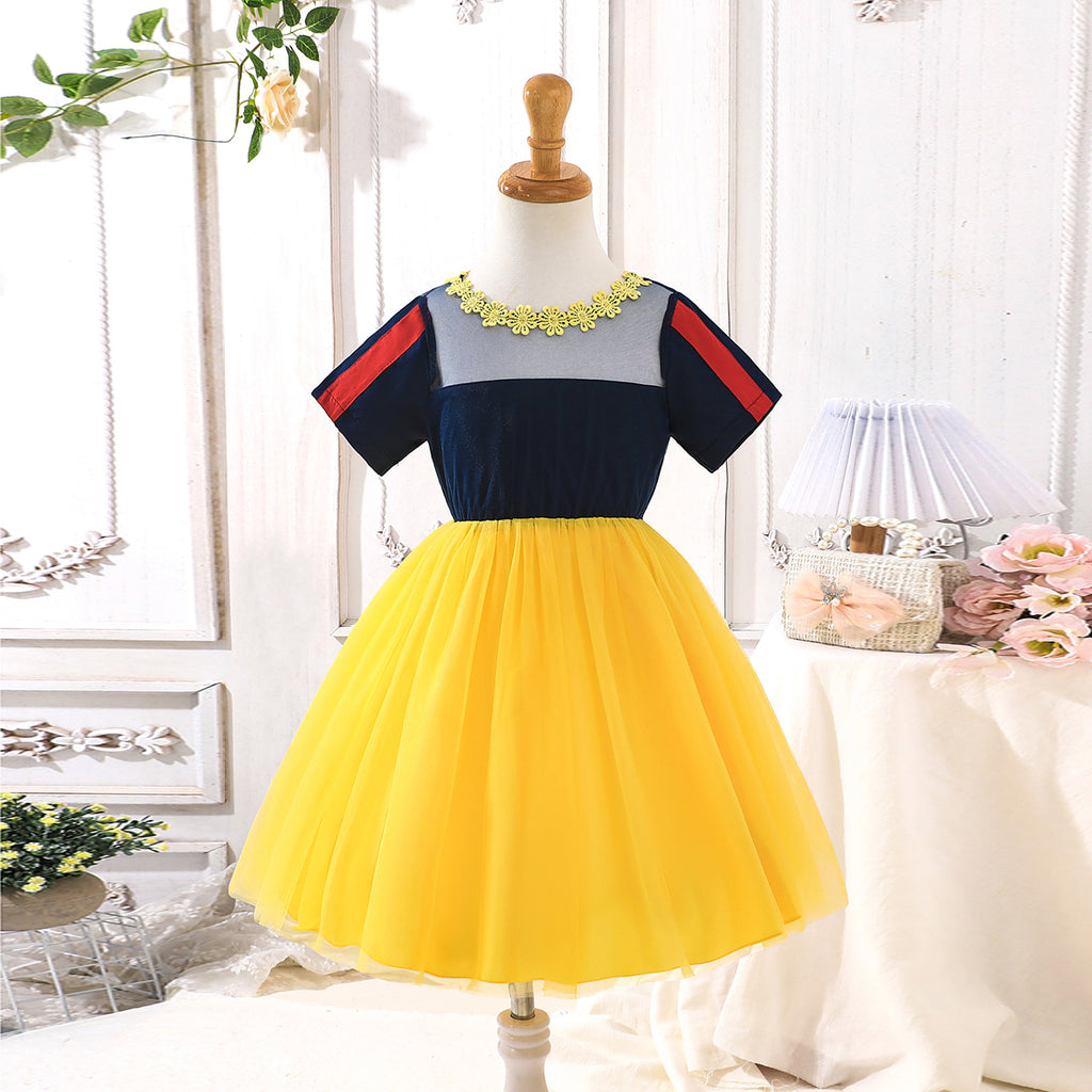 Girls Yellow Short Sleeves Fit And Flared Casual Dress – INCLUD