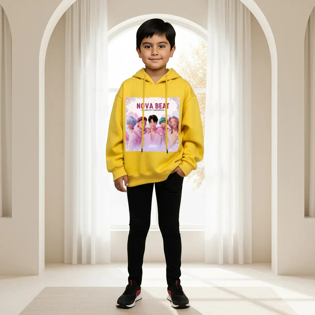 Boys Yellow K-Pop Nova -Beat Graphics Hoodie Sweatshirts & Hoodies Yellow 1-2 Y