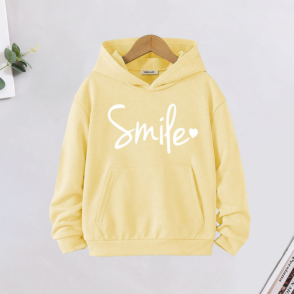 Girls Lime Yellow Smile Printed Hooded Sweatshirt Sweatshirts & Hoodies Lime Yellow 7-8 Y