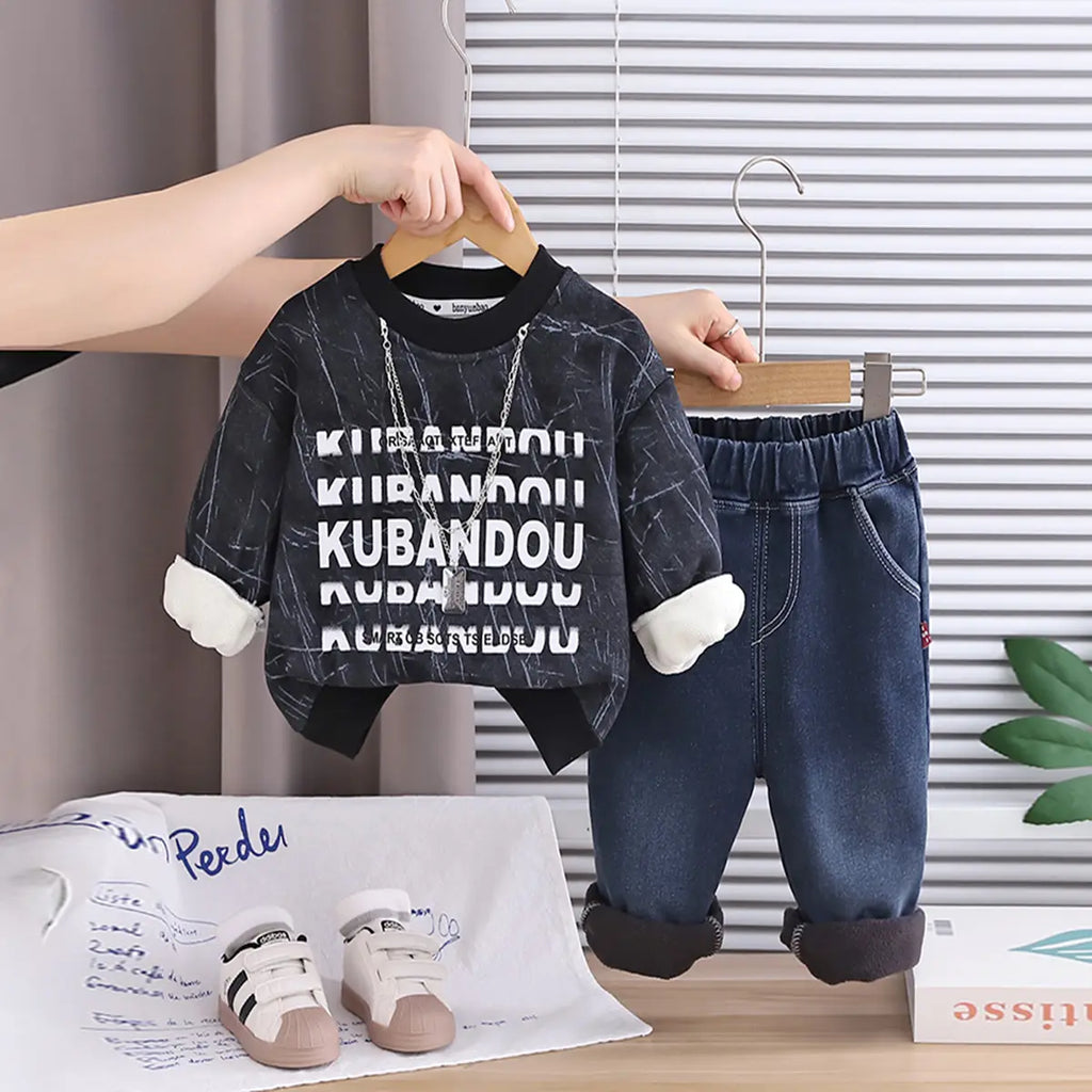 Includ boys' winter cotton blend sweatshirt and pants set