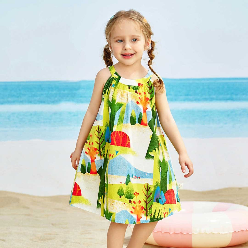 Girls Printed A-line Casual Dress Casual Dresses Green 1-2 Y 
